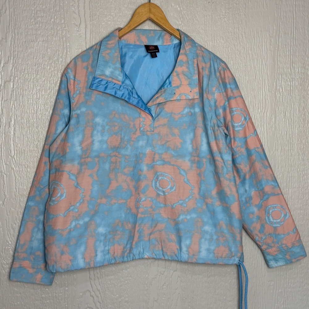 Mountain and Isles Womens Blue Pink Tie Dye Pullover Jacket Windbreaker Medium